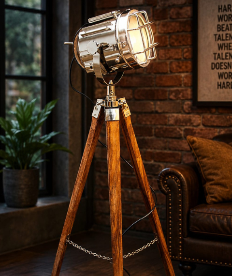 Industrial Chrome Studio Searchlight Floor Lamp
