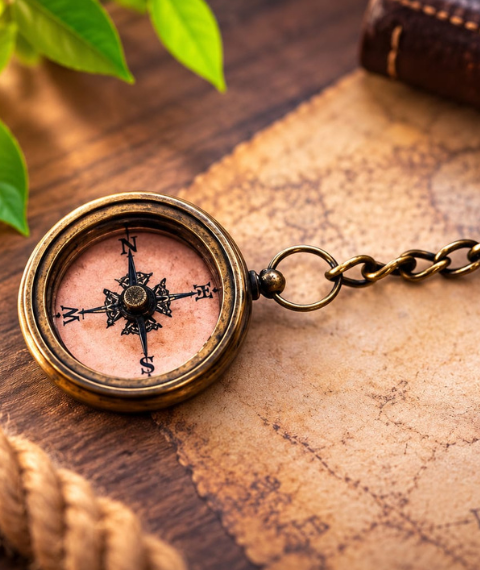 Antique Brass Nautical Compass Keychain