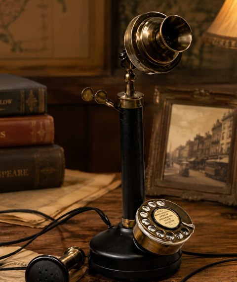 Antique Brass Candlestick Rotary Telephone